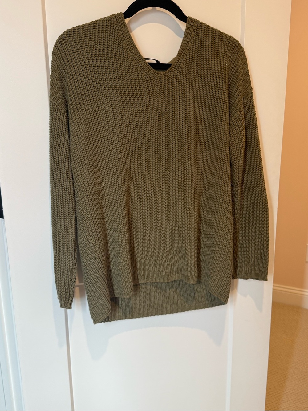 Jenni Kayne Olive Green V-Neck Waffle Knit Sweater